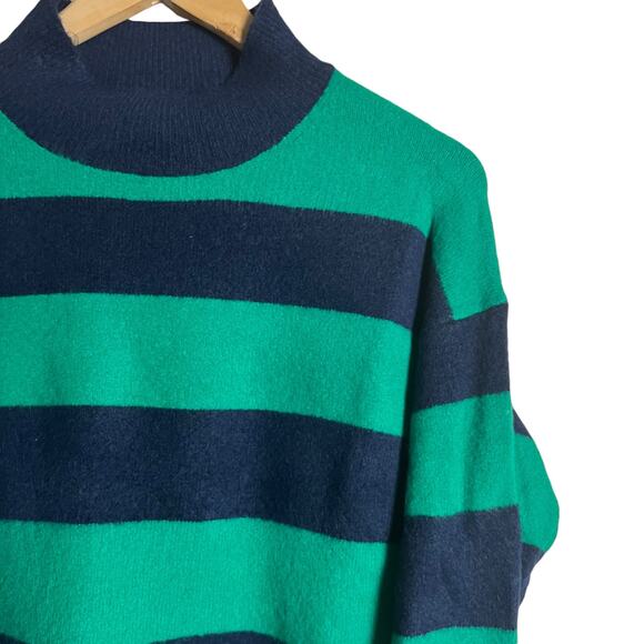 J.Crew Navy Blue Teal Rugby Stripe Mockneck Long Sleeve Pullover Sweater Size S - Picture 7 of 12